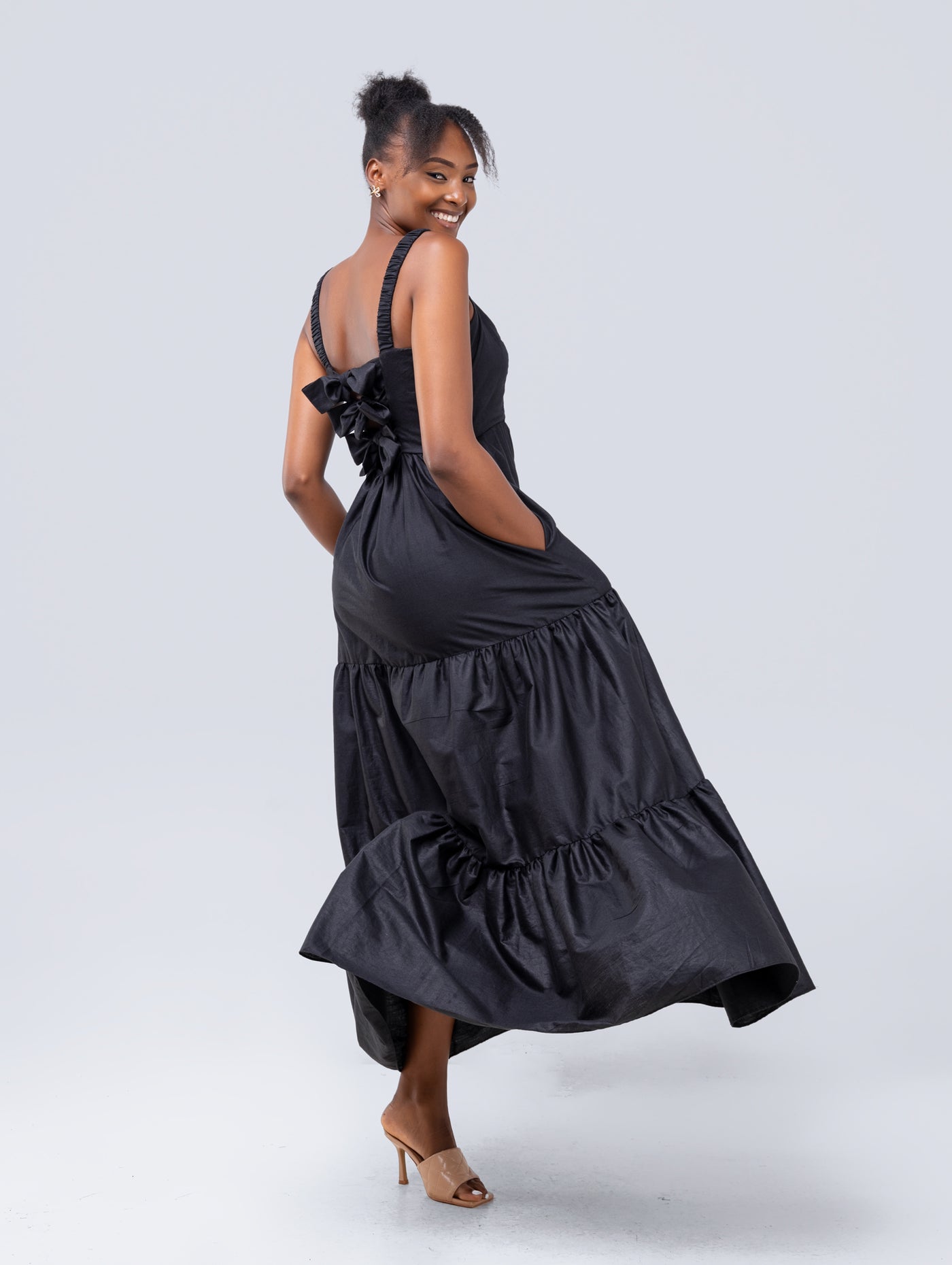 Safari Kikoy Tie Back Maxi Dress - Black