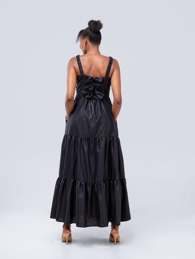 Safari Kikoy Tie Back Maxi Dress - Black