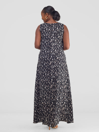 Vivo Ava Front Pleat Maxi Dress - Black / Off-white Print