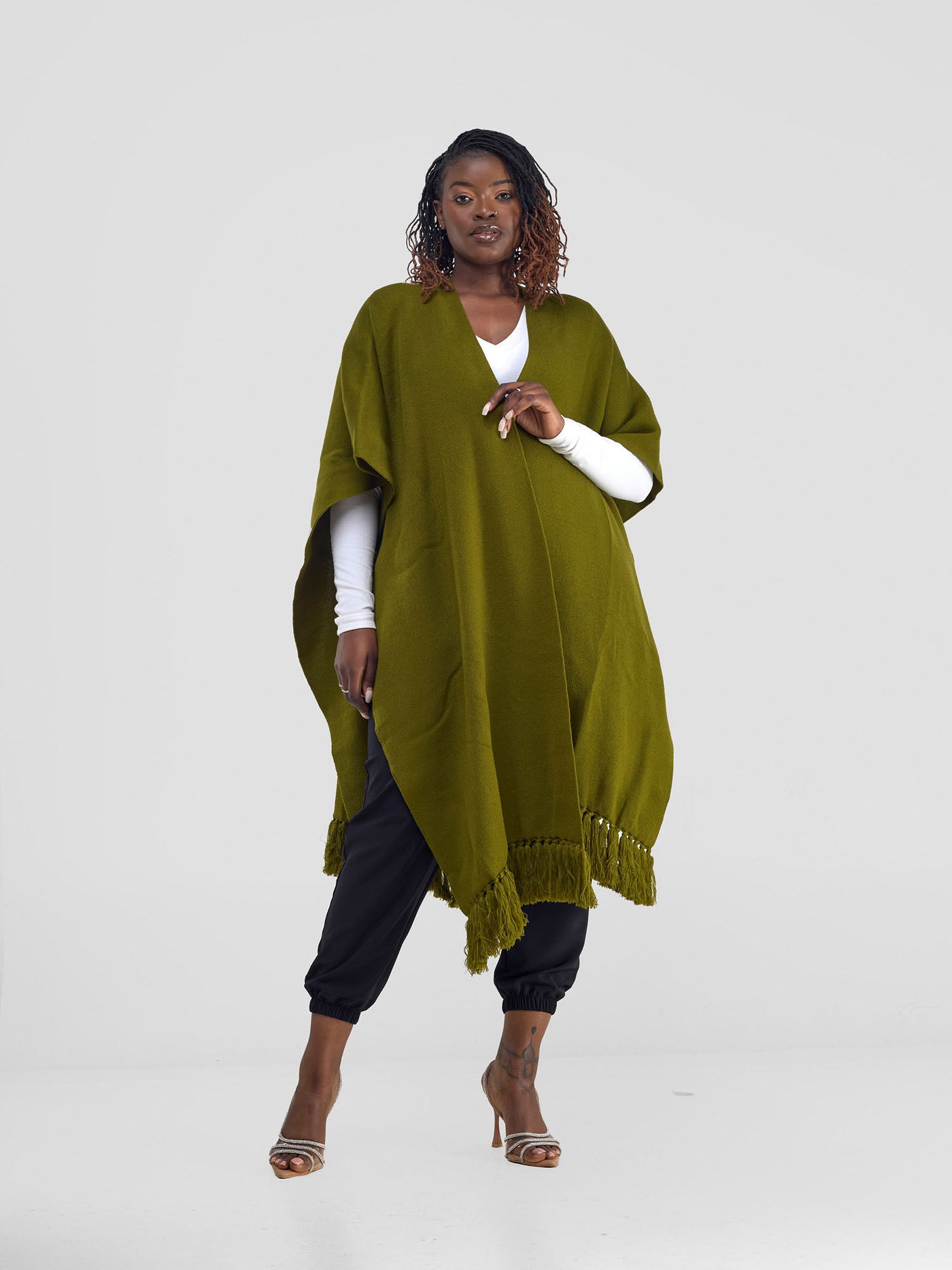 Vivo Basic Double Layered Wrap Poncho - Olive Green