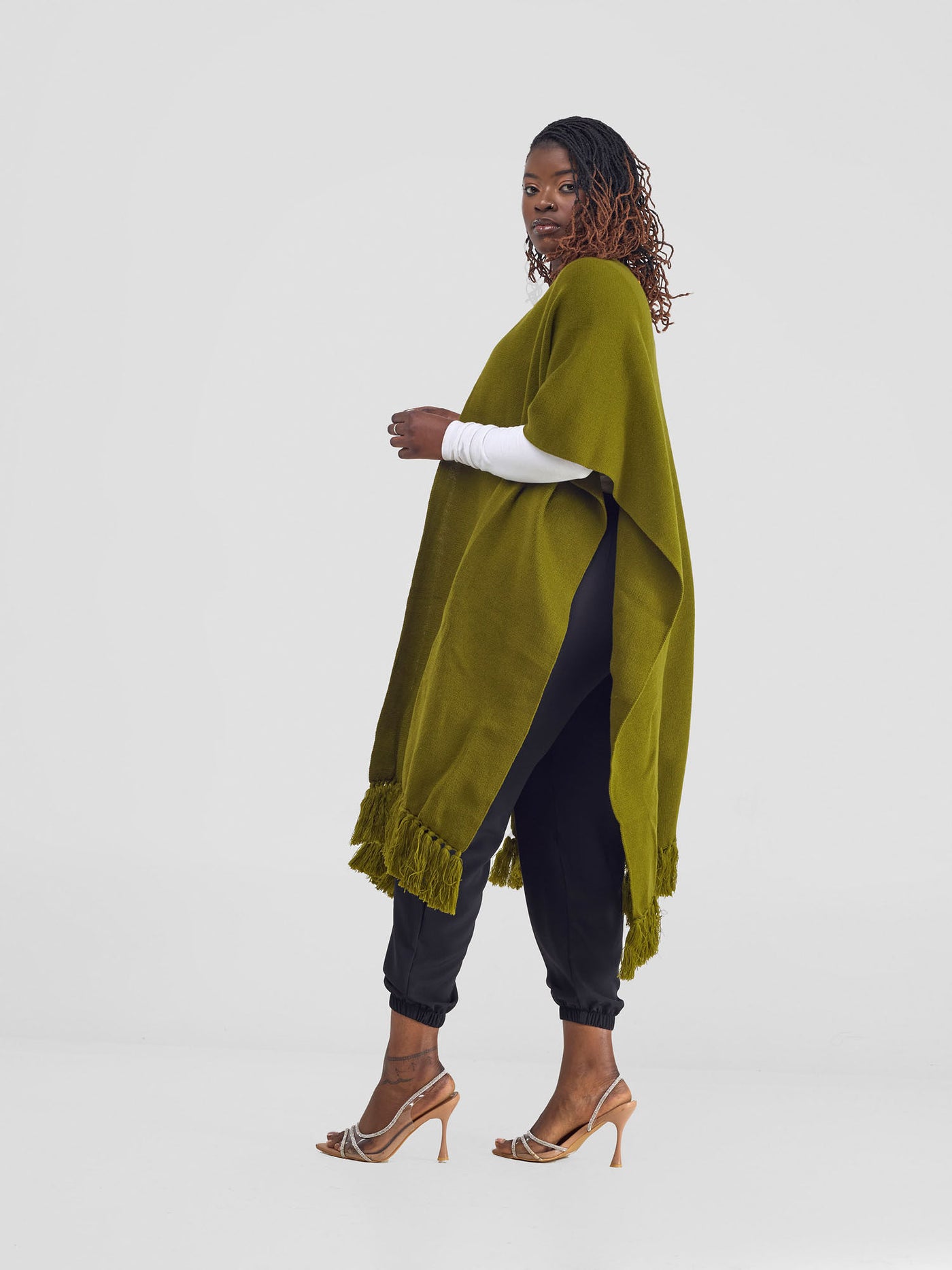 Vivo Basic Double Layered Wrap Poncho - Olive Green