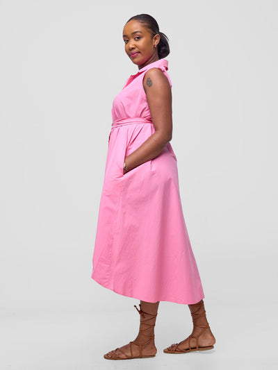 Safari Zene High Low Shirt Dress - Pink