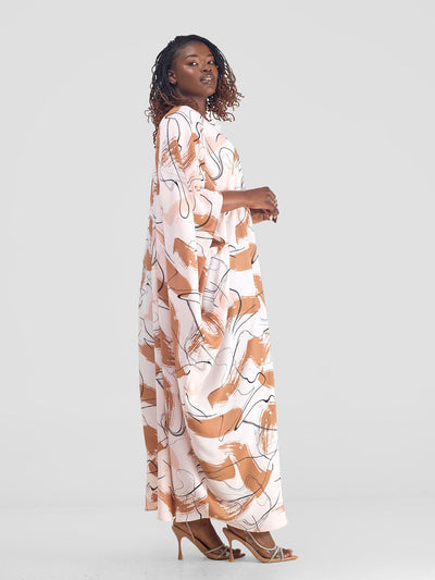 Vivo Muna Chiffon Kimono - Brown / Pink Print