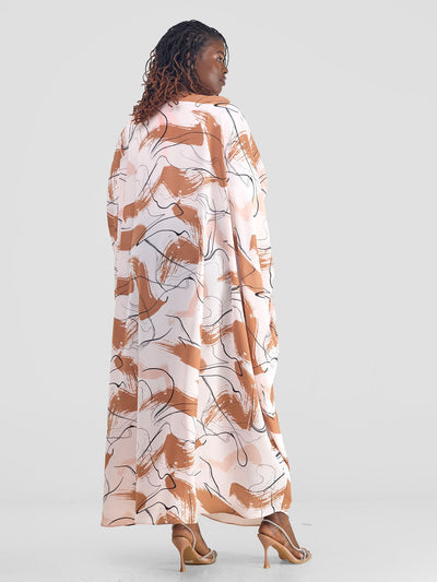 Vivo Muna Chiffon Kimono - Brown / Pink Print