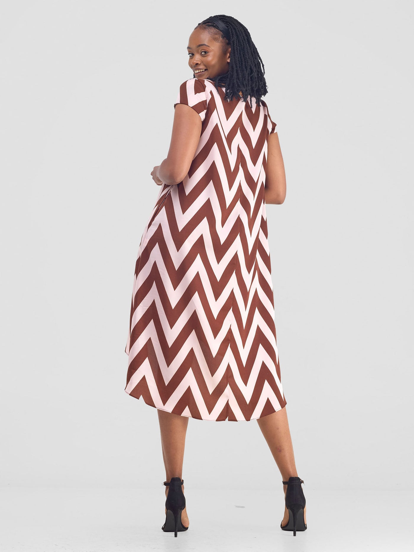 Vivo Jema High Low Tent Dress - Brown / Pink Print