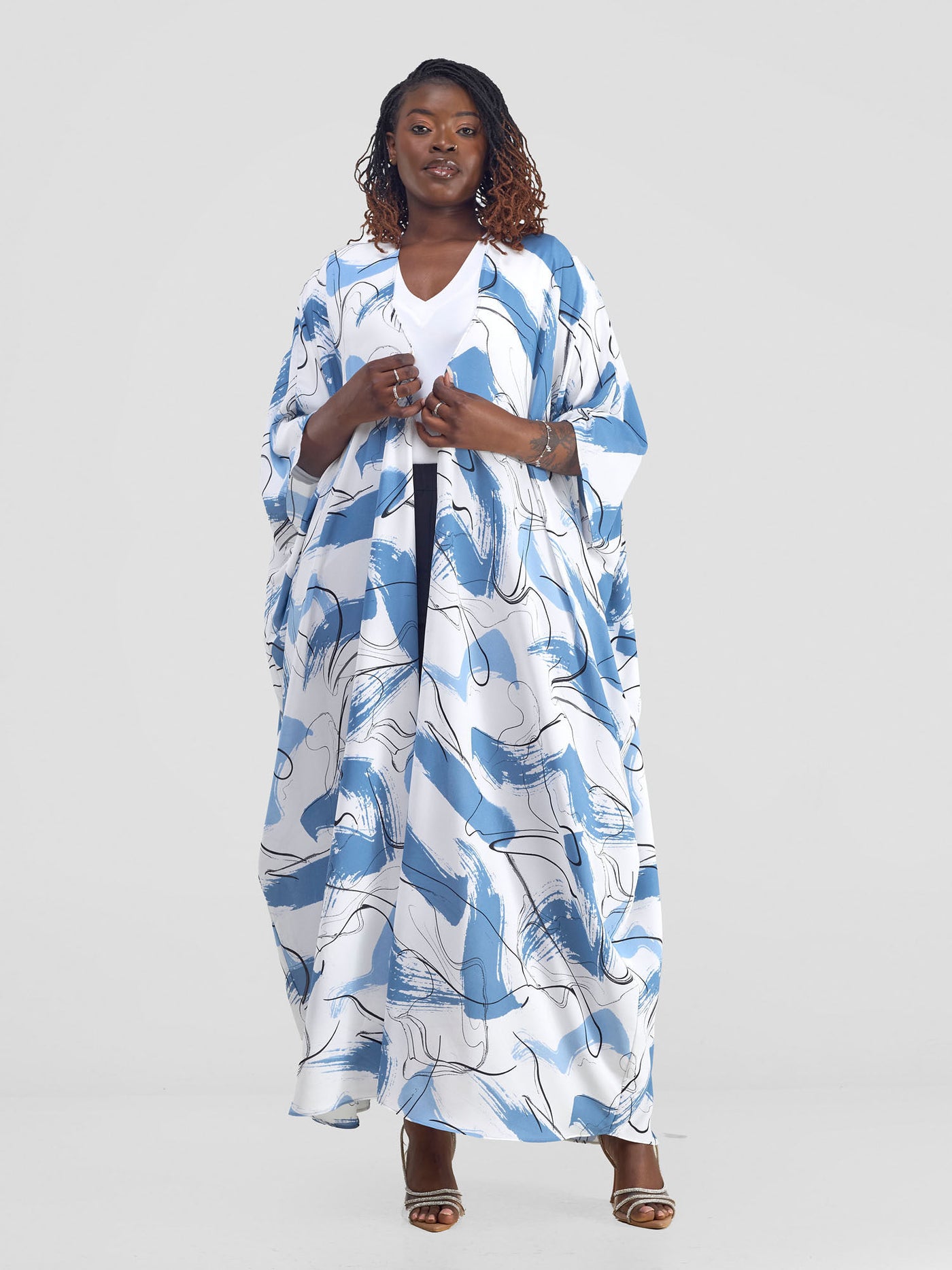 Vivo Muna Chiffon Kimono - Blue / White Print