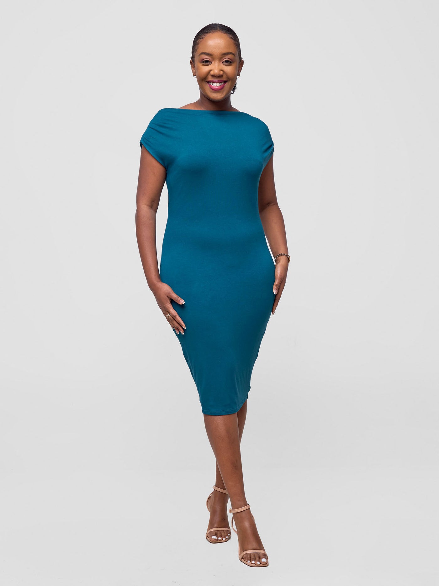 Fahari Cowl Drape Bodycon - Teal