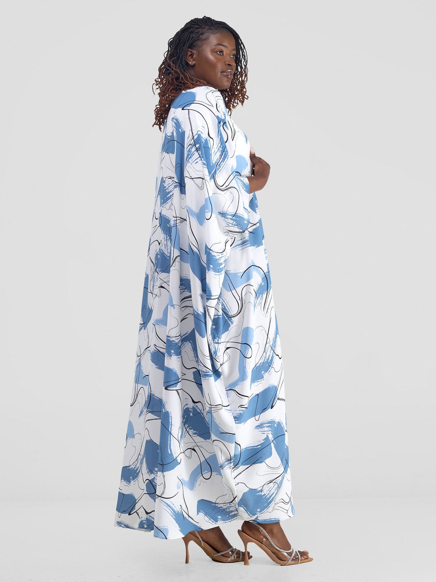 Vivo Muna Chiffon Kimono - Blue / White Print