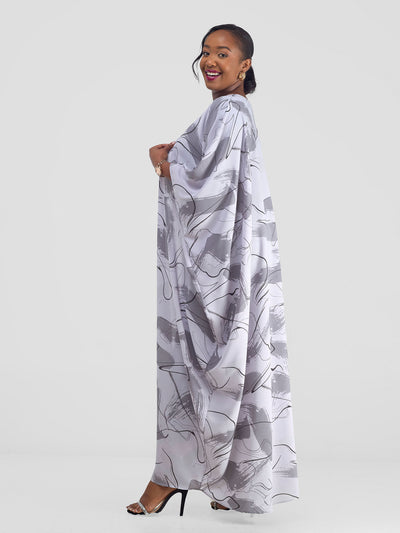 Vivo Muna Chiffon Kimono - Grey / Black Print