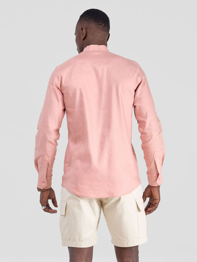 Men's Chinese Collar Long Sleeve Shirt - Coral