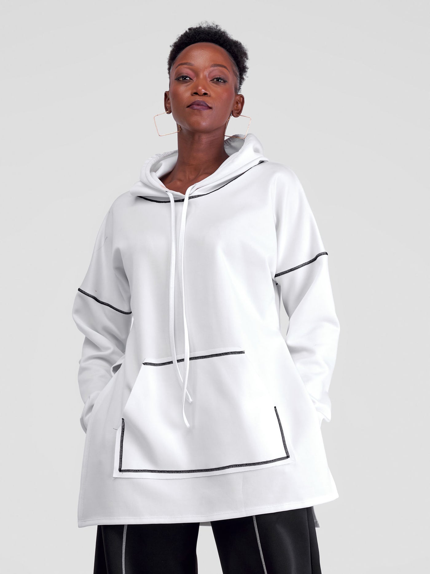 Taani Side Slit Hoodie - White