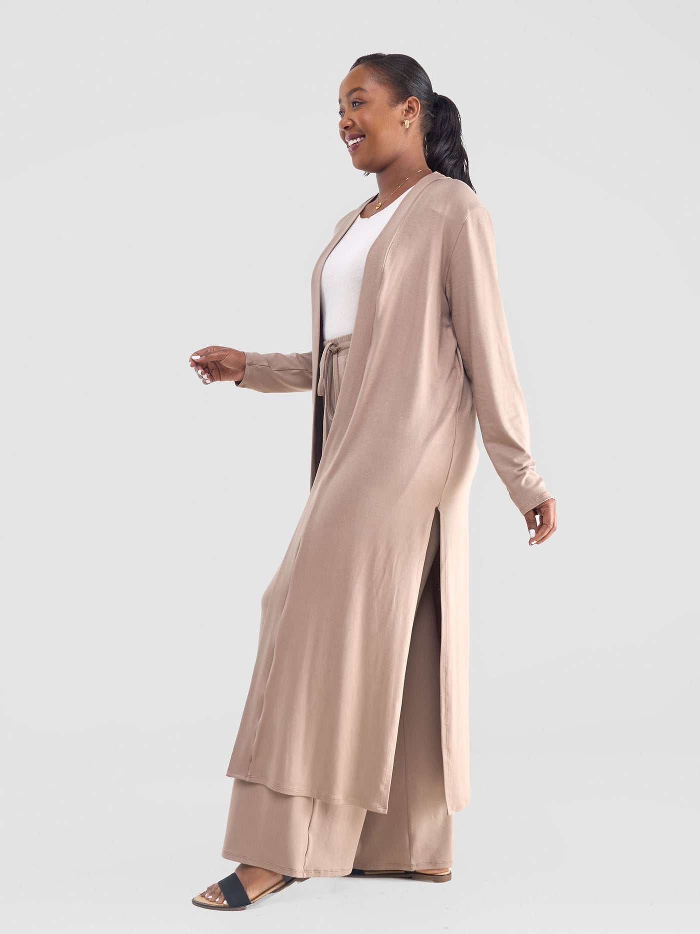 Long Sleeve Waterfall - Light Taupe