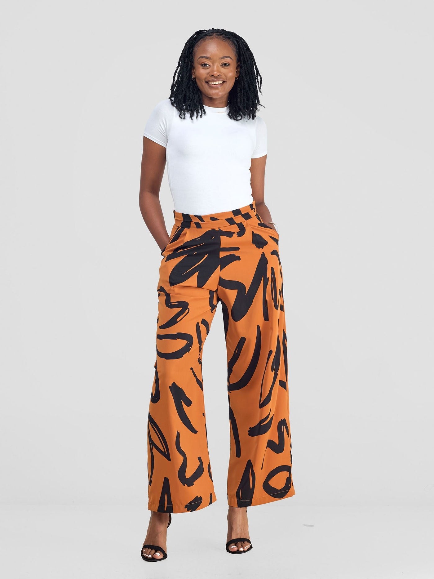 Vivo Chesi Wide Leg Pants - Rust / Black Hesi Print - Shopzetu