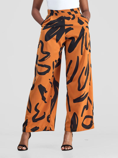 Vivo Chesi Wide Leg Pants - Rust / Black Hesi Print - Shopzetu