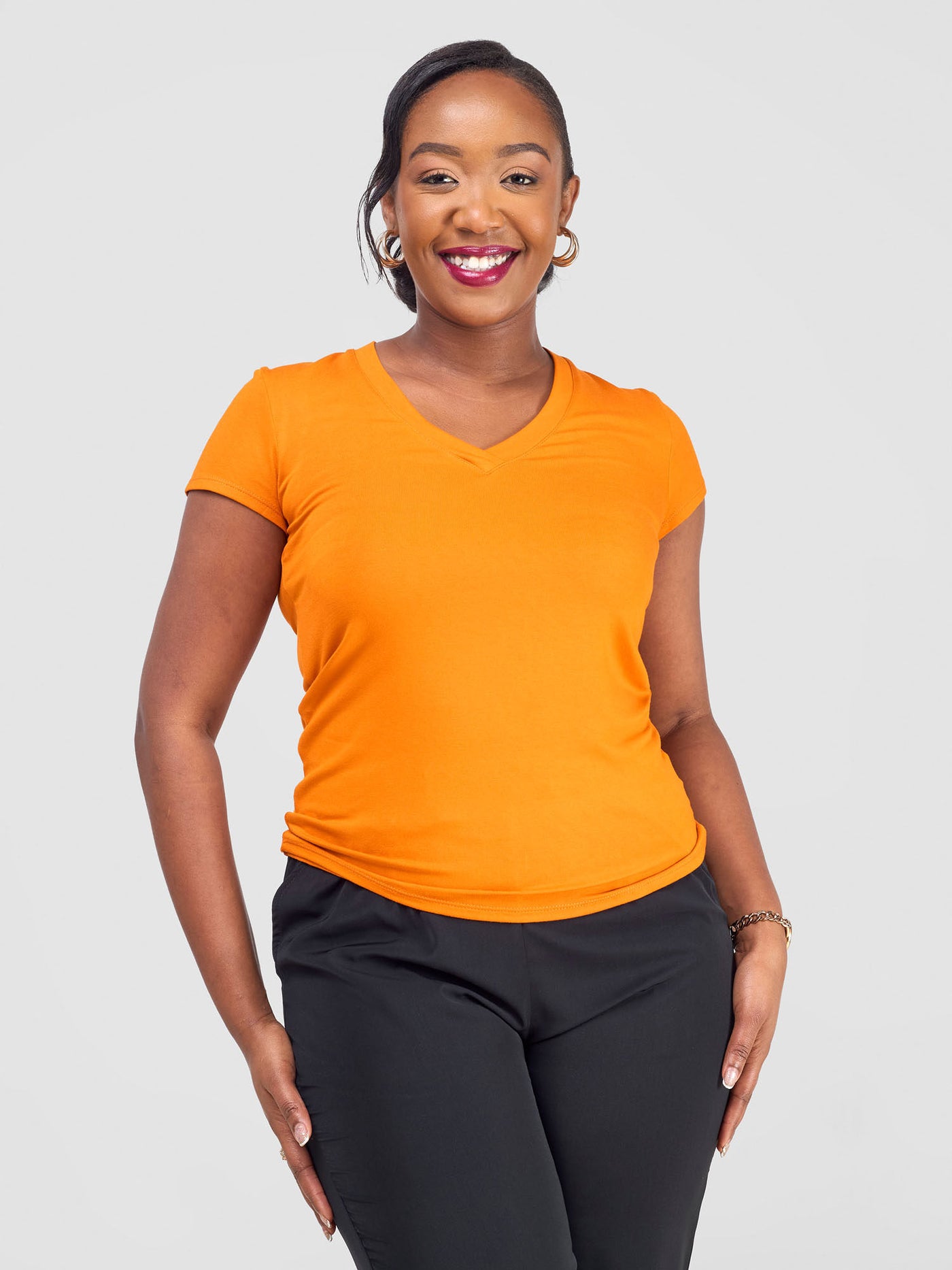 Vivo Basic V-neck Cap Sleeve Top - Orange