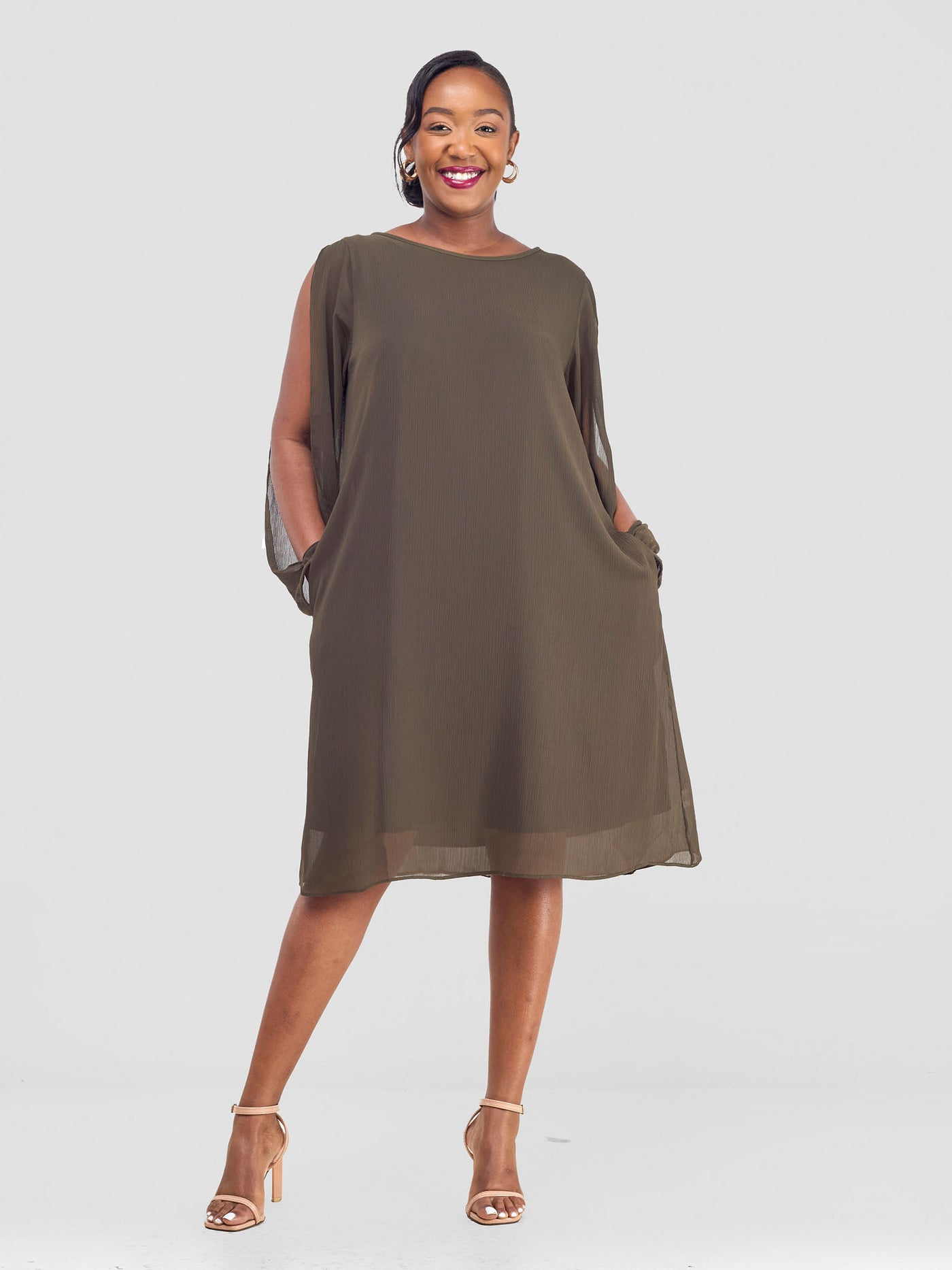 Lamu Knee Length Chiffon Dress - Hunters Green