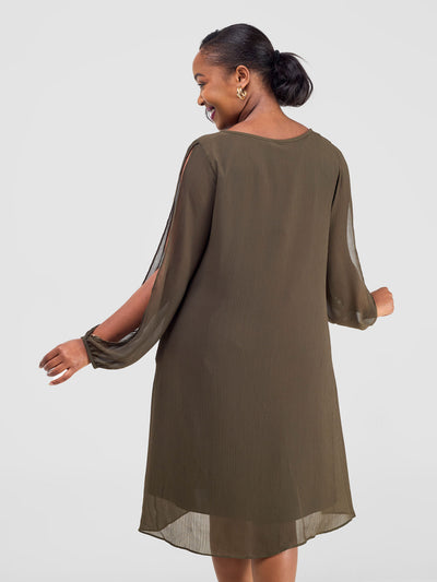 Lamu Knee Length Chiffon Dress - Hunters Green