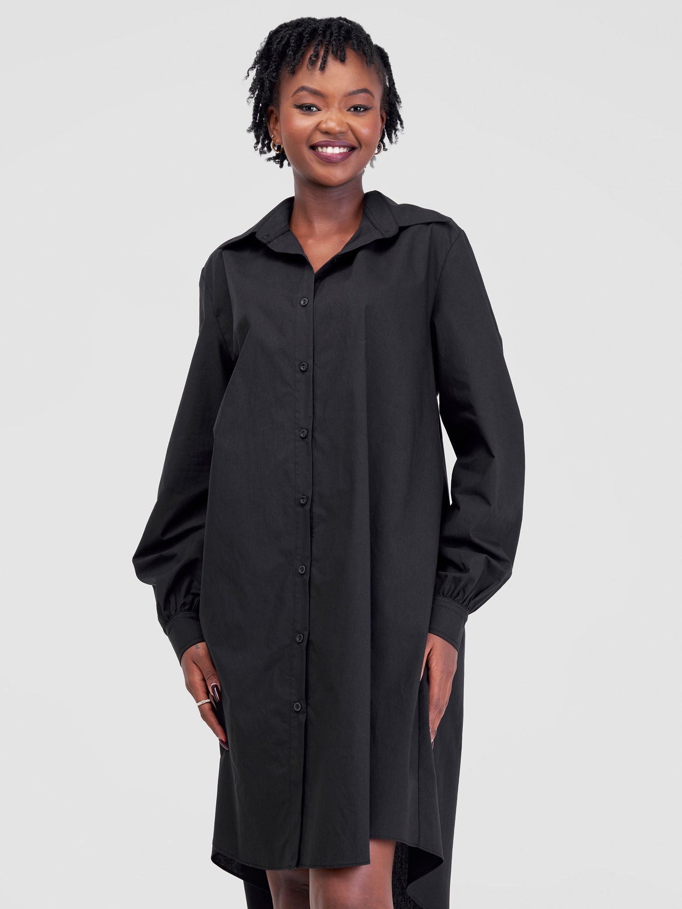 Safari Kaya Long Sleeve Shirt Dress - Black