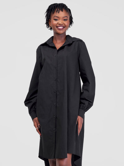 Safari Kaya Long Sleeve Shirt Dress - Black