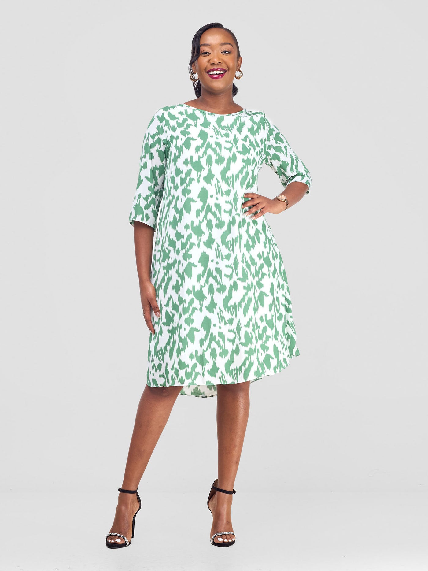 Vivo Ayo Tent Dress - Green / White Print