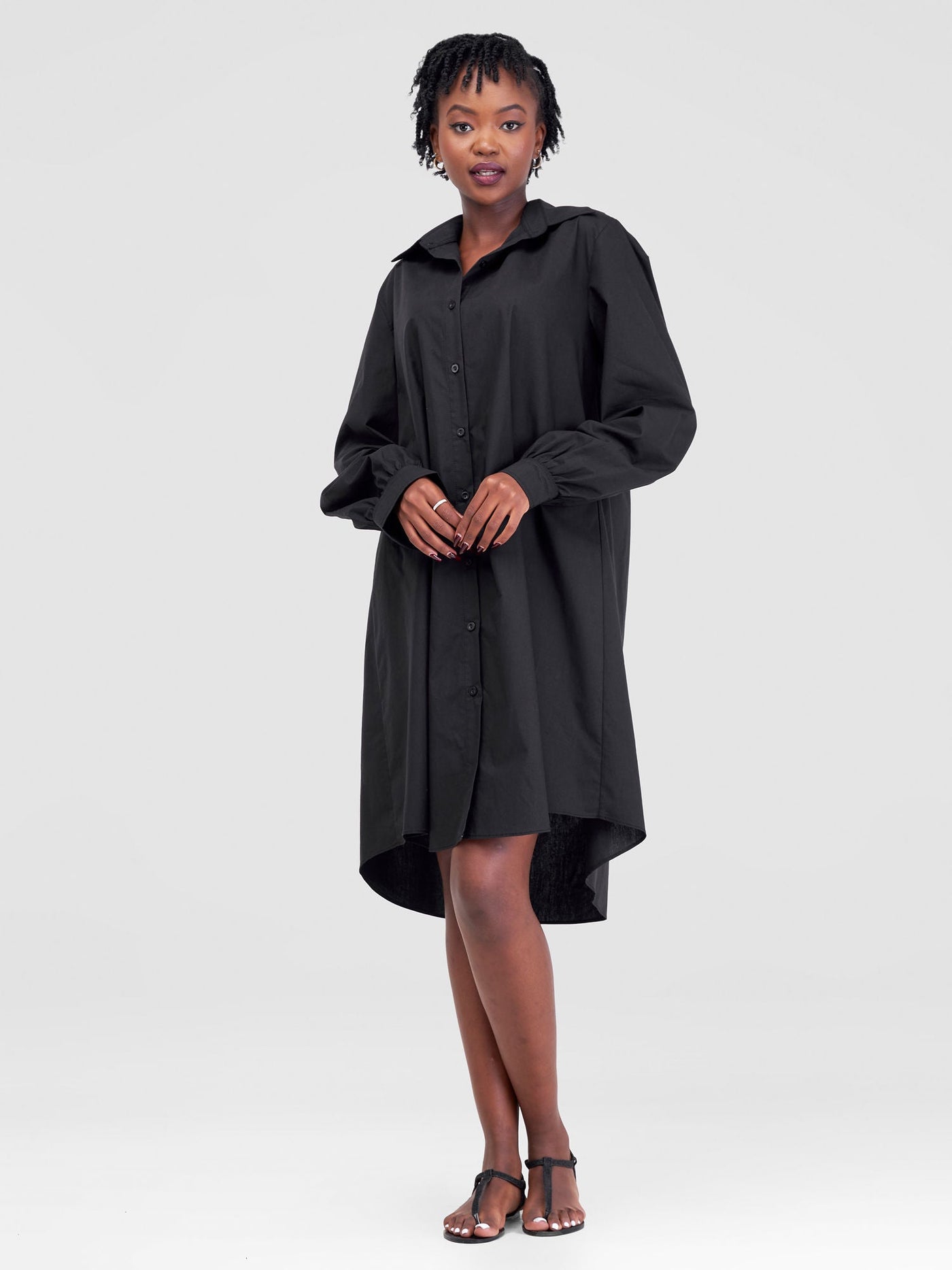 Safari Kaya Long Sleeve Shirt Dress - Black