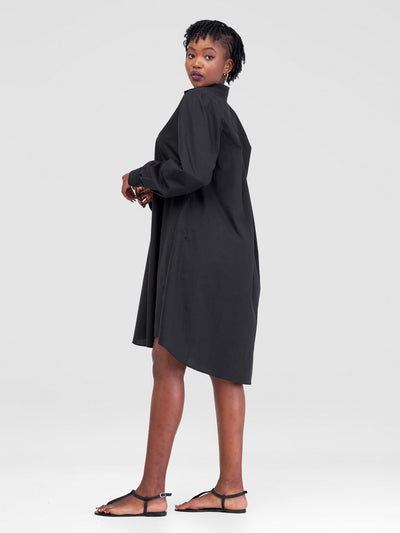 Safari Kaya Long Sleeve Shirt Dress - Black