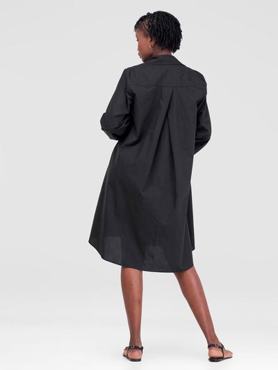 Safari Kaya Long Sleeve Shirt Dress - Black