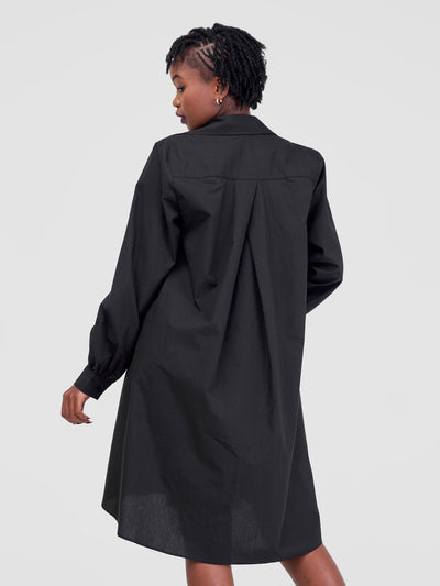 Safari Kaya Long Sleeve Shirt Dress - Black