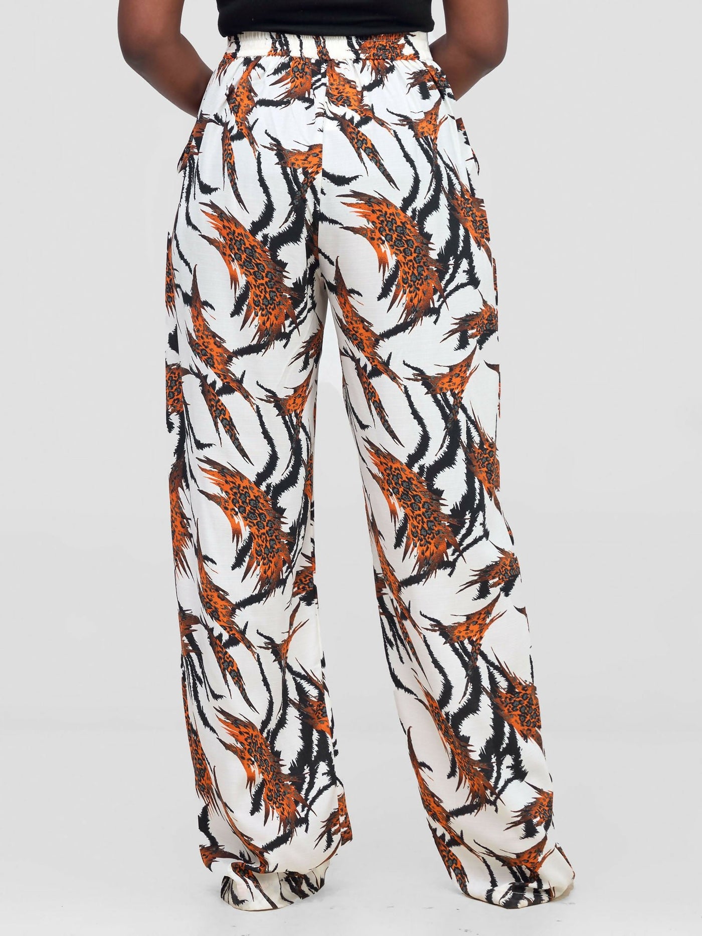 Lizola Ahunna Palazzo Pants - White / Black / Orange - Shopzetu