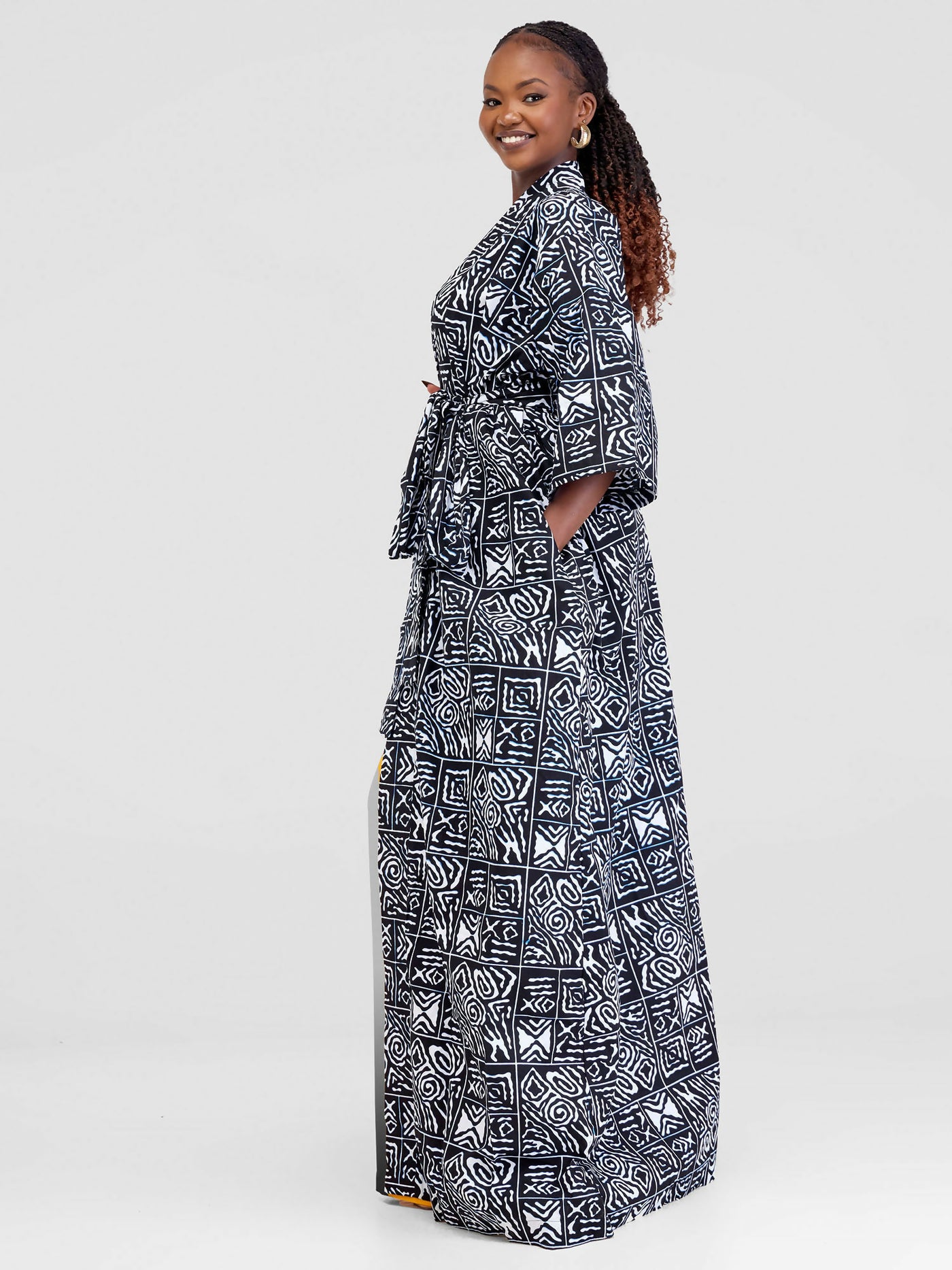 Raven African Print Kimono - Black / White