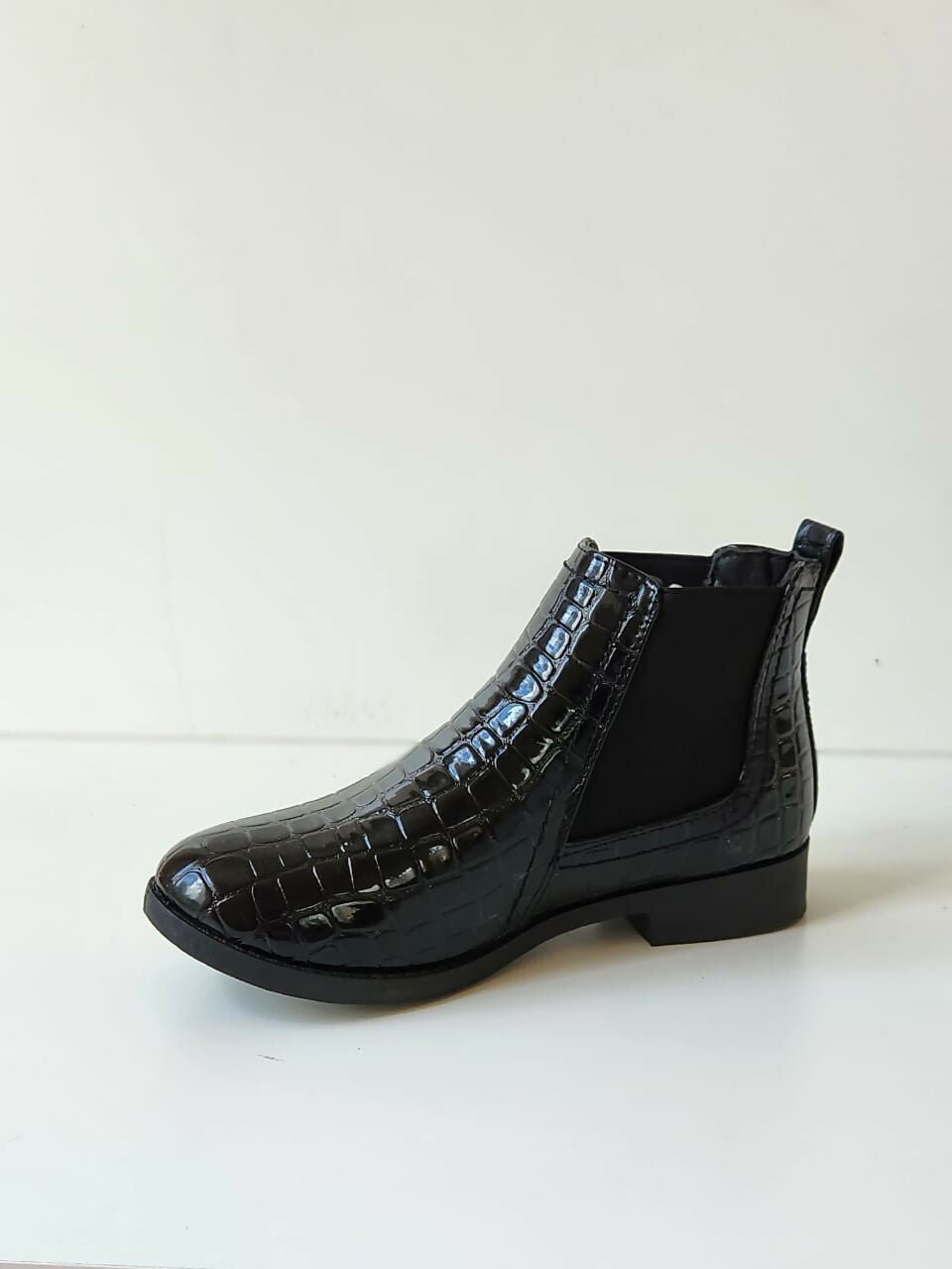 Patent Croc Chelsea Boot - Black - Shopzetu