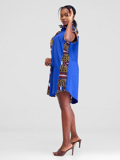 Vazi Afriq Cotton Ankara Shirt Dress - Blue / Orange - Shopzetu