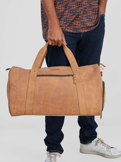 Blueberry Leather Duffle Bag - Brown - Shopzetu