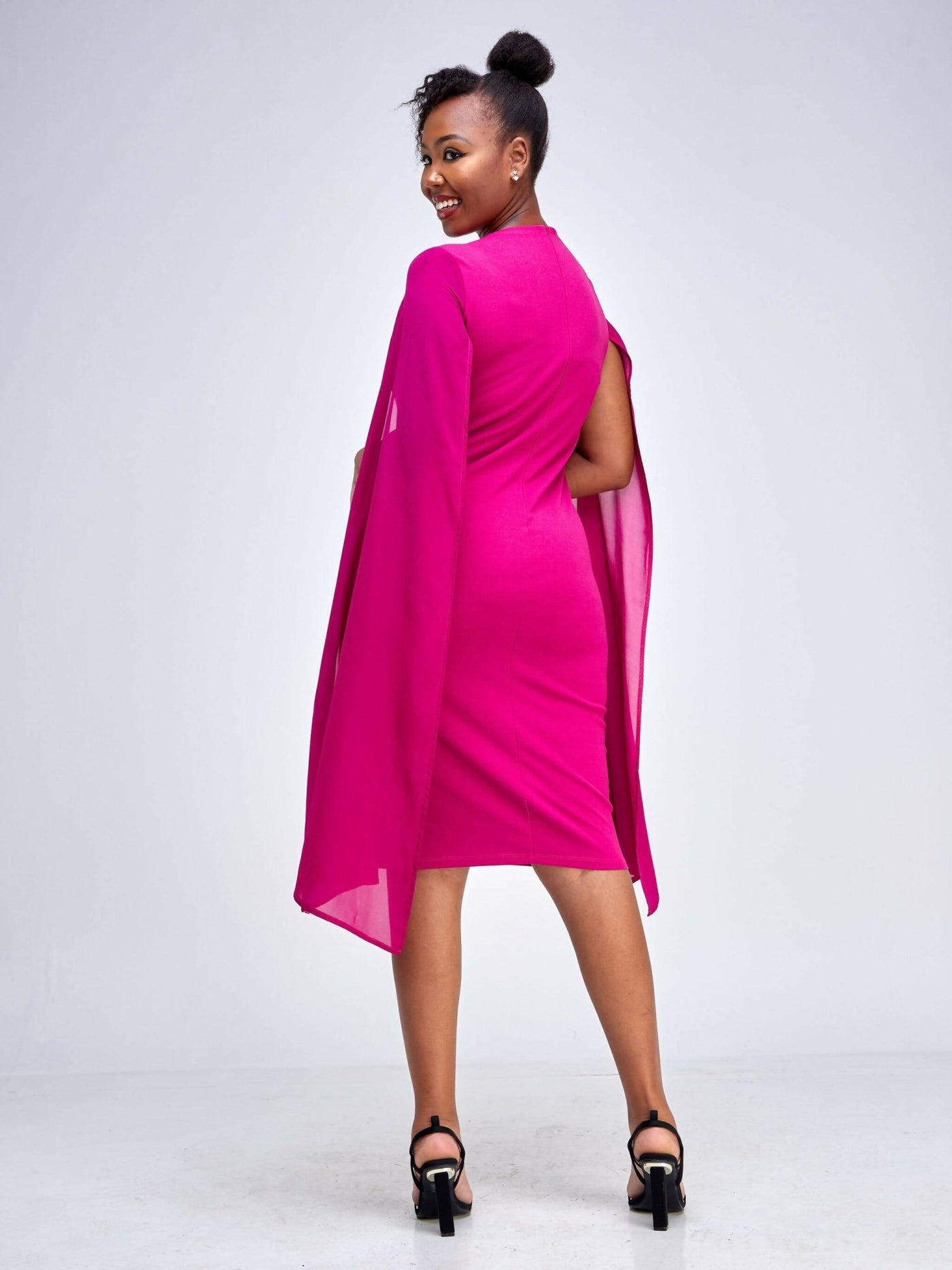 Elsie Glamour Emilia Cape Dress - Fuschia - Shopzetu