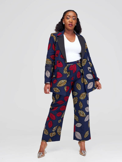 SBV Ankara Pant Suit - Navy Blue Print - Shopzetu