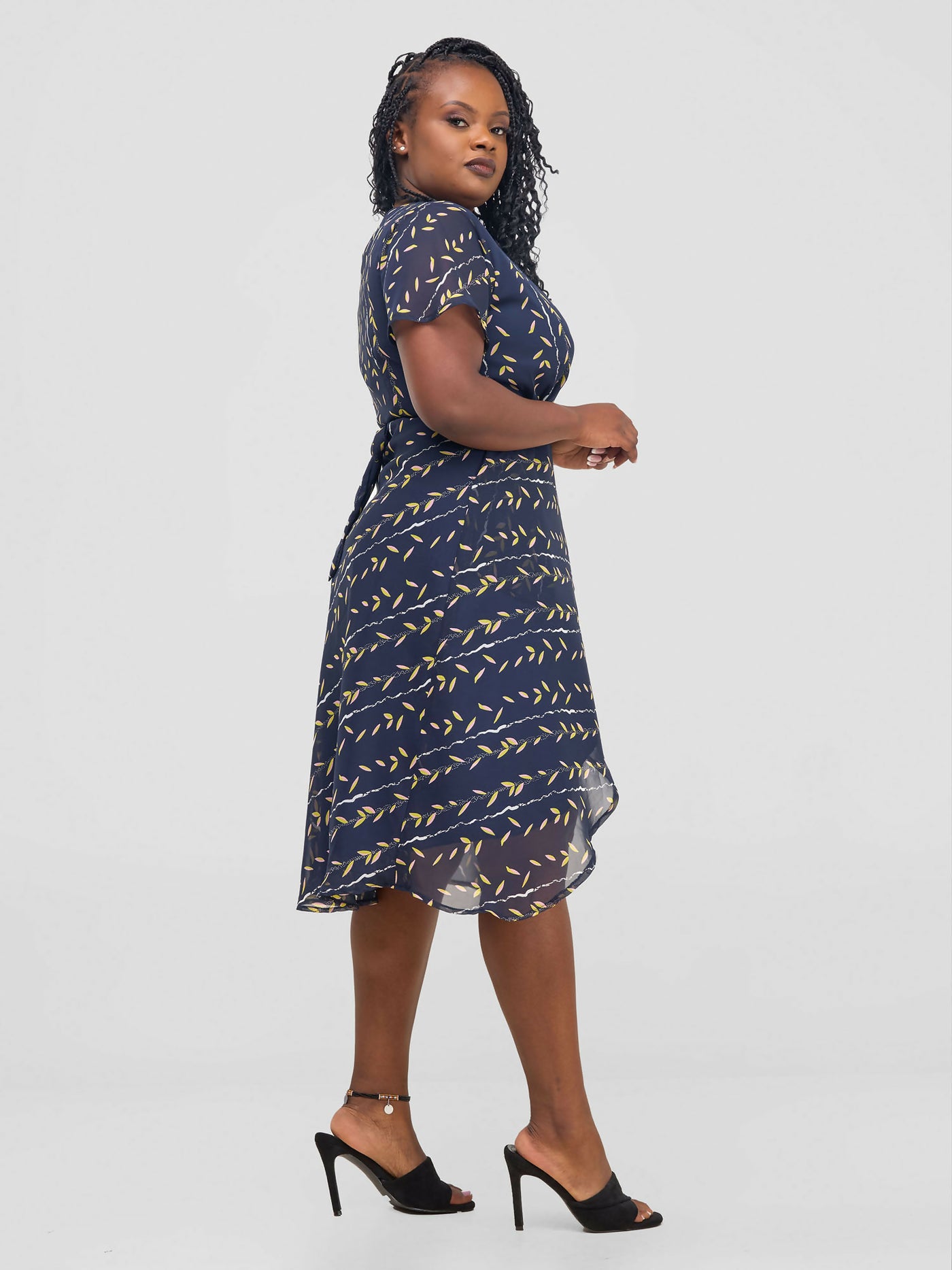 The Fashion Frenzy Printed Wrap Dress - Navy Blue Print