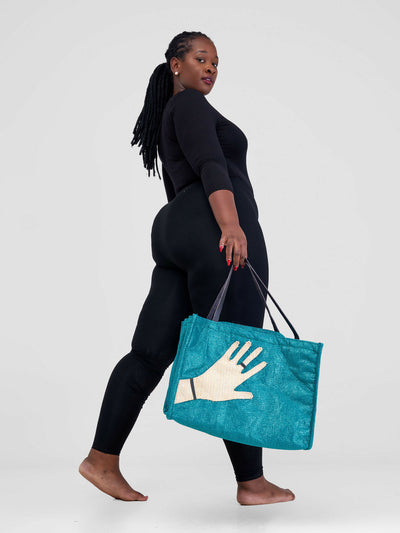 Zosa Jute Tote Bag - Teal - Shopzetu