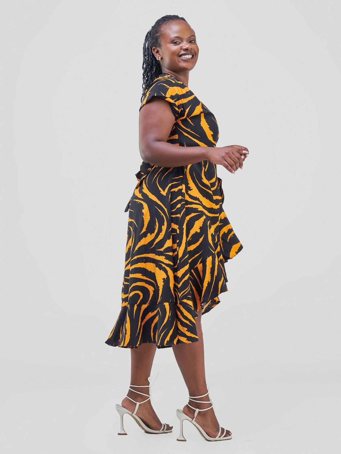 Tuwe Bora Savannah Majesty Tiger Print Dress - Mustard / Black Print - Shopzetu