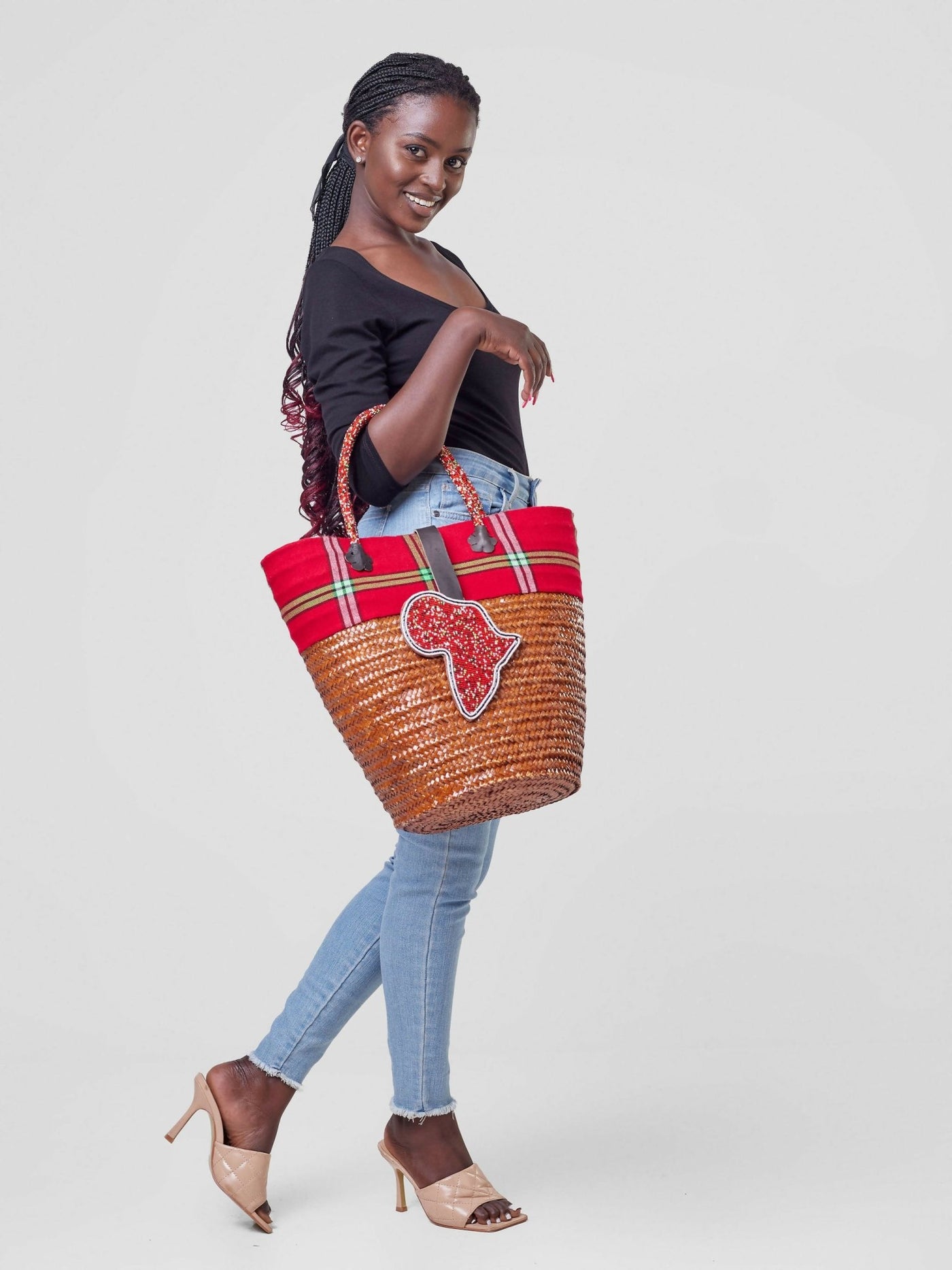 Artisan Duka Sisal Kikoy Basket Bag - Multicolored - Shopzetu