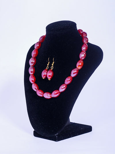 Klewisia Closet Shiny Pearls Necklace - Red - Shopzetu