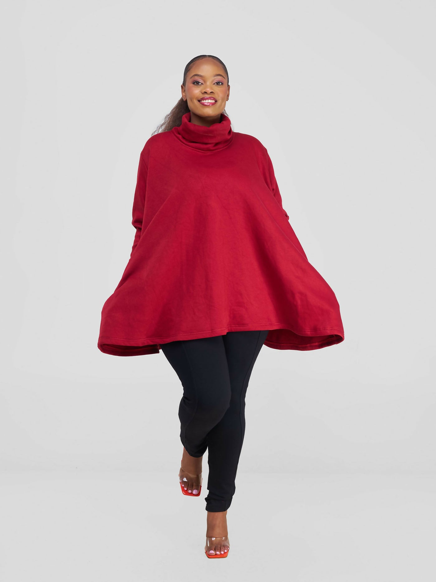 Timyt Urban Wear Daring Elegance side pockets/Turtle neck Poncho - Crimson