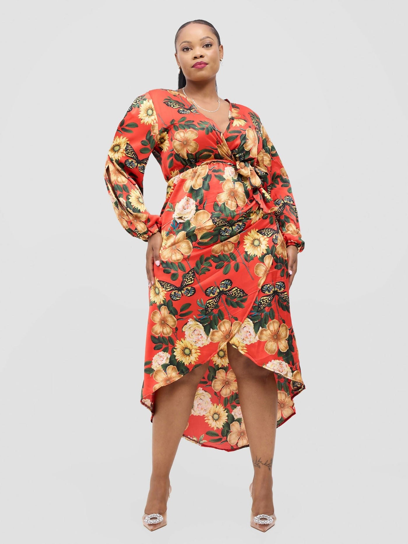 Zahra Dress - Red Floral Print - Shopzetu