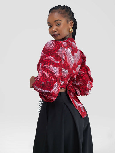 African Yuva Alora African Print Wrap Top - Red Print - Shopzetu