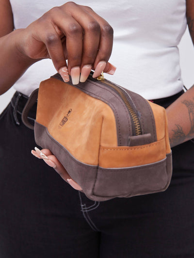 Eden Leather Toiletry Bag - Mixture Chessnut & Mocca - Shopzetu