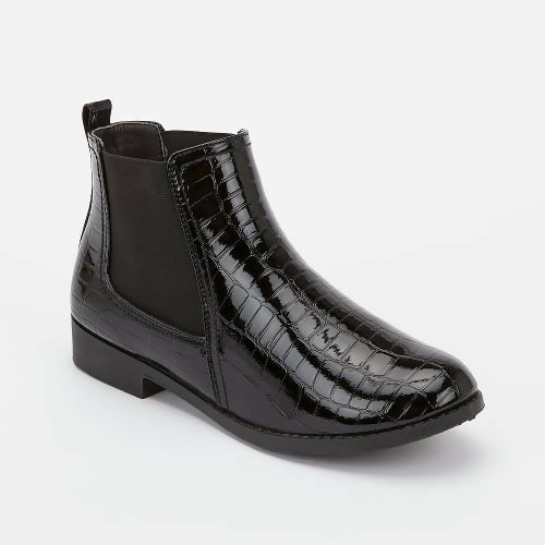 Patent Croc Chelsea Boot - Black - Shopzetu