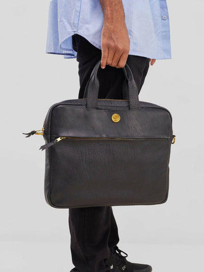 Eden Leather Mopane Laptop Bag - Black Hippo Print - Shopzetu