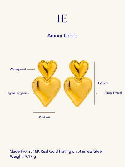 Her Essence Waterproof Amour Drop Earrings - Gold - Shopzetu