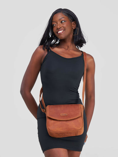 Blueberry Leather Sling Bag - Brown