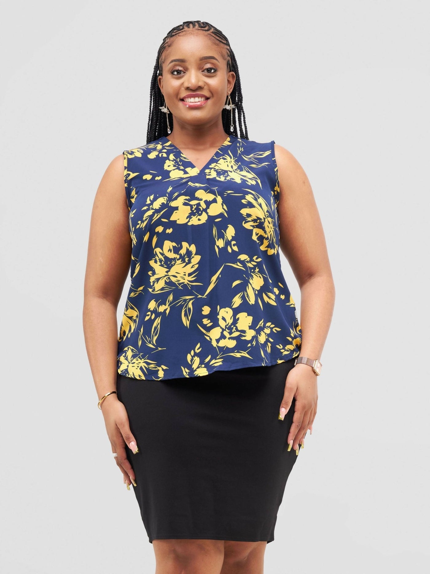 Lizola Dudi Blouse - Navyblue / Yellow - Shopzetu