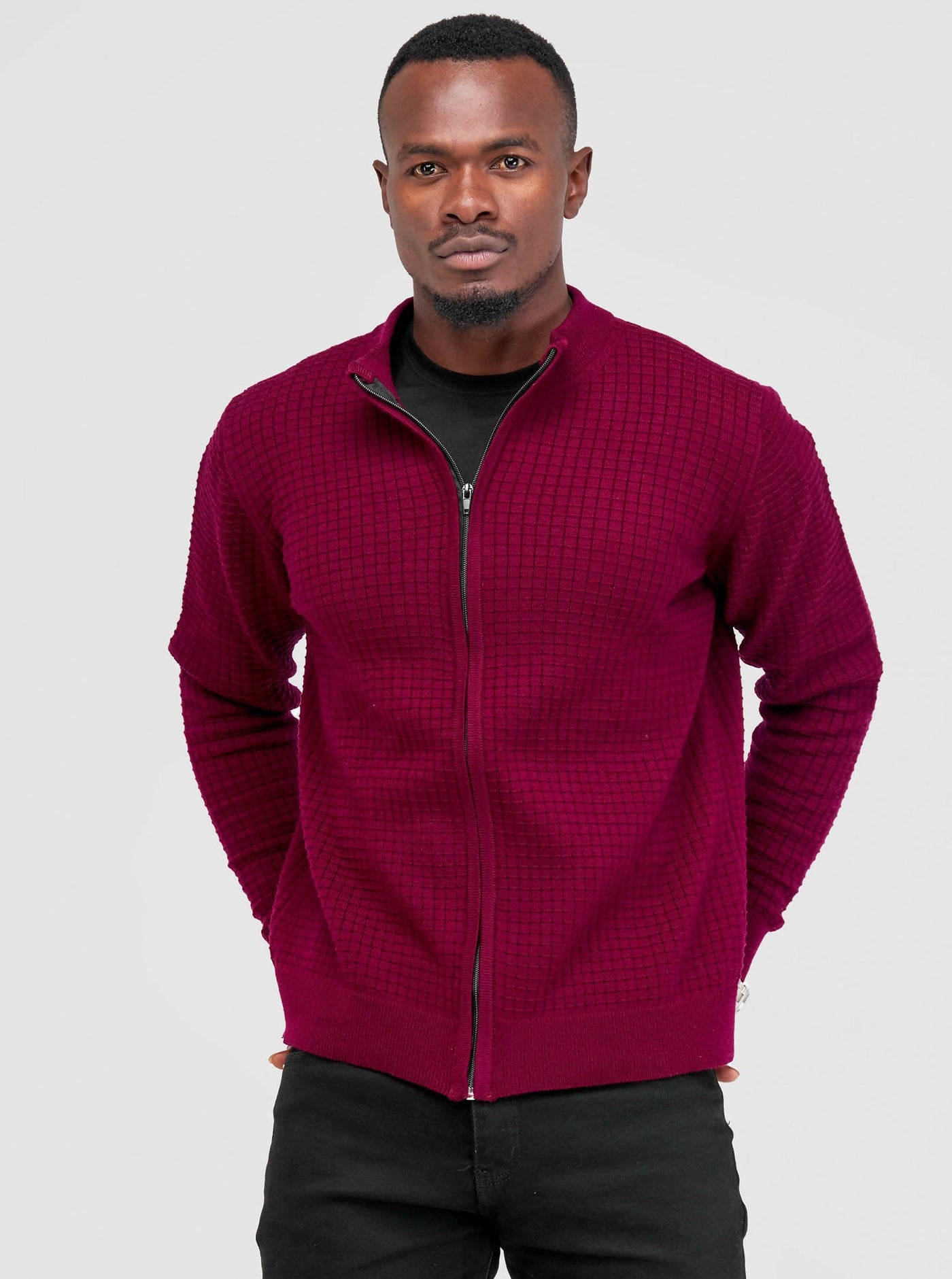 Anel's Knitwear Zetu Men's Full Zipped Sweater - Maroon